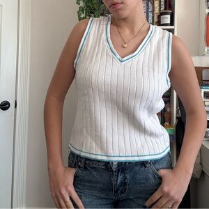 Northern Reflections White Knit Top with Blue Accents